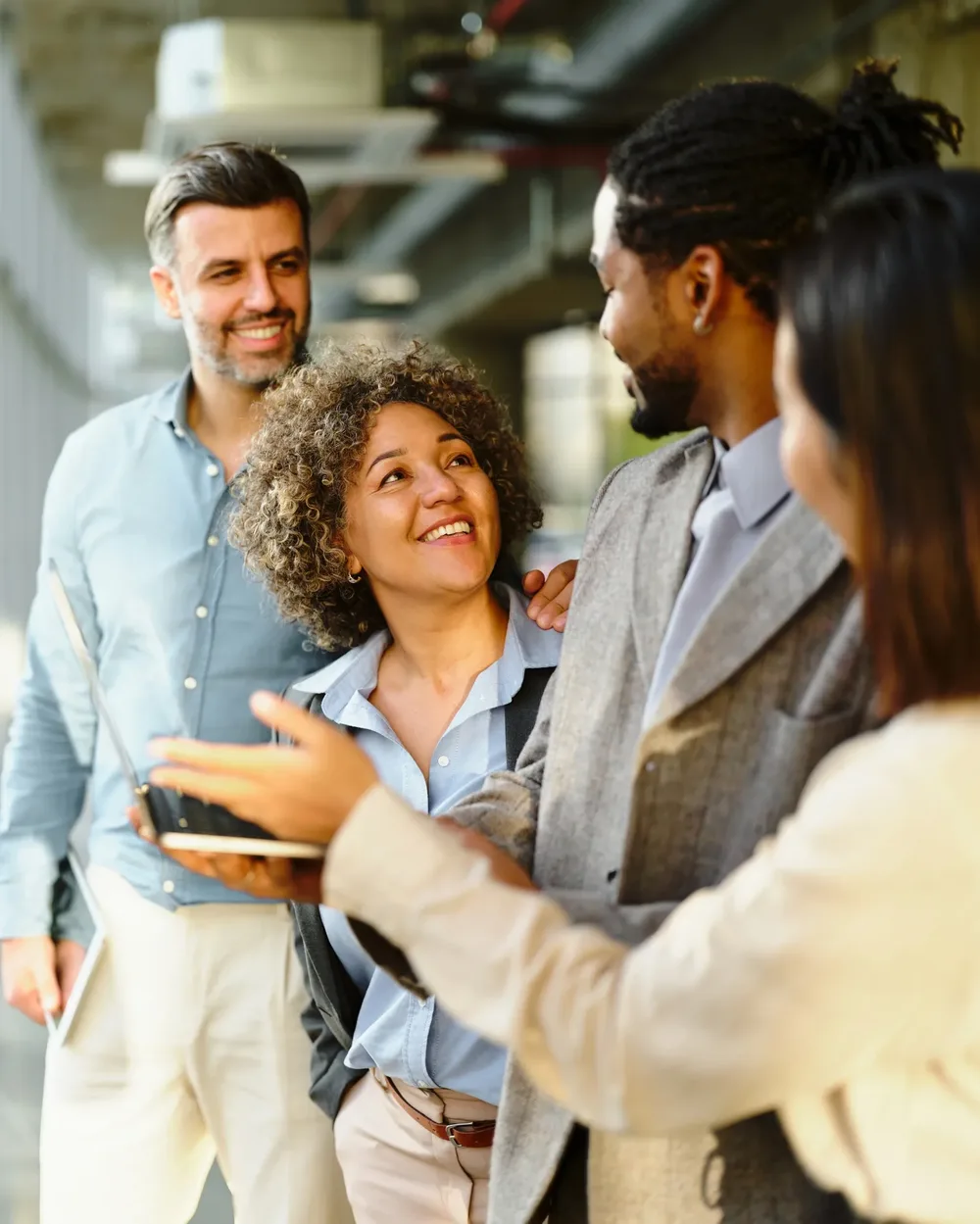 Colleagues connecting on the ground at a corporate event